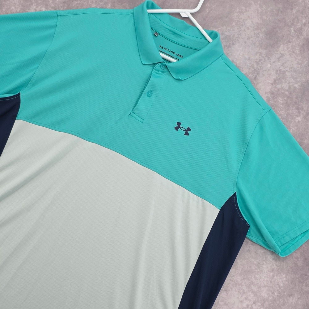 Under Armour Mens 3XLT Performance Polo Shirt Teal Colorblock Short Sleeve Loose